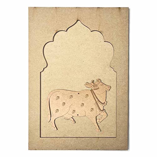 Image of Adikala Mdf Jharokha With Pichwai Cow Both Side face Engraved Design & Square Shaped Base Cutout For DIY Craft