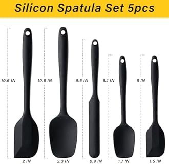 Silicone Spatula Set, 5 Piece Food Grade Rubber Spatulas for Baking, Cooking, and Mixing High Heat Resistant Non Stick Dishwasher Safe BPA-Free (Black)