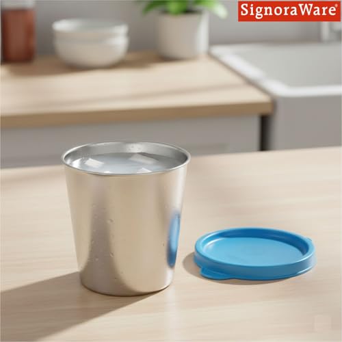 Image of SignoraWare Bitsy Stainless Steel Container /Tumbler | Airtight & Leakproof | Compact, Durable & Stylish Storage | Ideal for School, Office & Outdoor Use (225ml | TBlue)