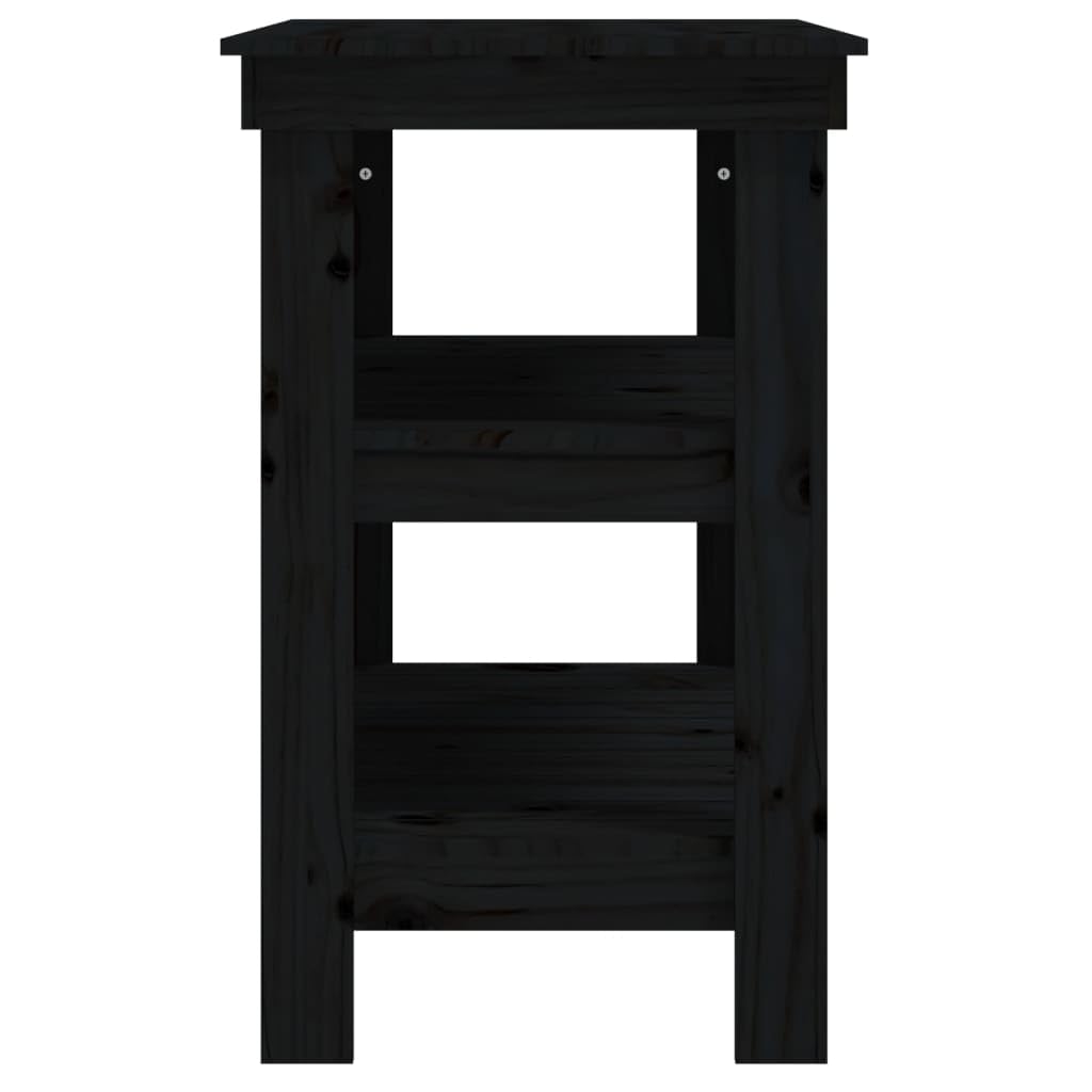 Banco de trabajo de madera maciza de pino 78,5 x 50 x 80 cm negro con estantes y espacio de almacenamiento, marco de madera robusta para estabilidad, práctica mesa de trabajo para el salón,