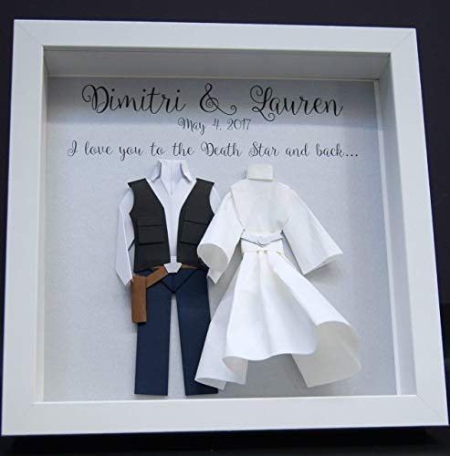 Star Wars Wedding Gift, Star Wars Anniversary Gift, Hans Solo Princess Leia Paper Origami Bride & Groom Shadowbox Frame Star Wars Wall Art #TOP1