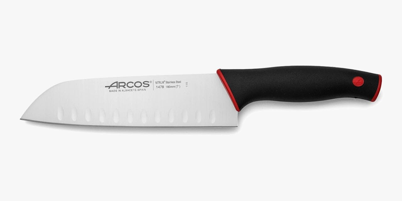 Arcos Santoku Messer Alveolos - Edelstahl Nitrum - 180 mm Klinge - Ergonomischer Griff - Fleisch, Fisch, Gemüse - Serie Duo