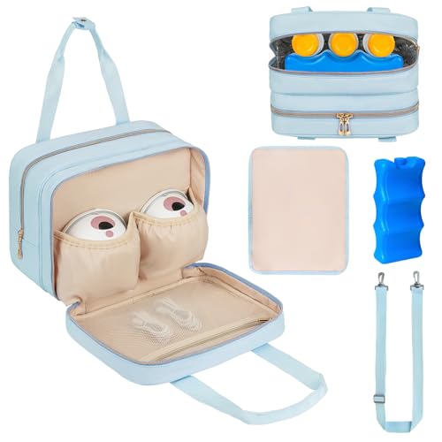 Breastmilk Cooler Travel Bag,Wearable Breast Pump Storage Bag Compatible with Momcozy/Eufy/Elvie/Willow/Medela Breast Pump with Ice Pack and Waterproof Mat,Blue