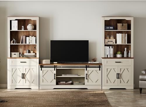 Image of WAMPAT Farmhouse Entertainment Center with Bookshelves for 65 inch TV
