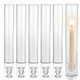 CHILL RECIPE Hurricane Glass Candle Holders-Set of 6 Tall Taper Candle Holder with 12” Tall Clear Cylinder Covers for Wedding Table Centerpiece Home Decor (Floral Base+Clear Chimney)