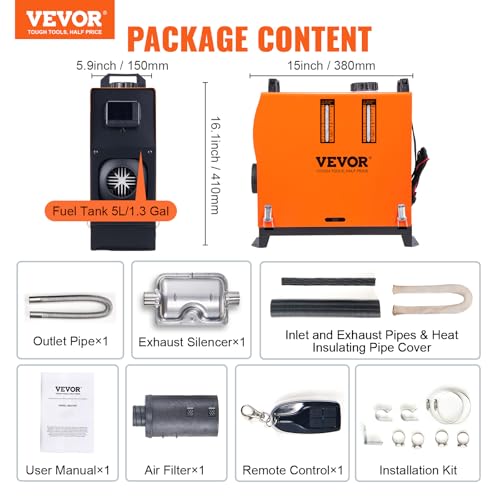 VEVOR Diesel Air Heater, Built-in 12V 5KW Diesel Heater with Remote Control and LCD Display, 5L Tank Compact Diesel Heating Solution, Fast Heating for