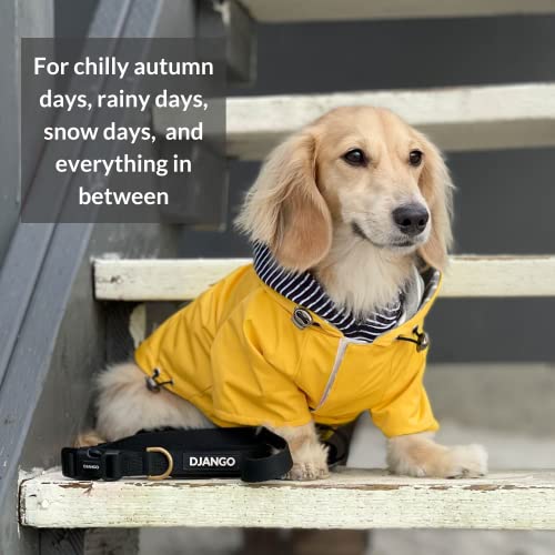 Django Highland Dog Jacket And Raincoat - Water-Repellent, Windproof, And Harness-Friendly Hooded Winter Dog Coat & Raincoat With Adjustable Drawstrings & Gunmetal Hardware (Medium, Dandelion Yellow) #TOP1