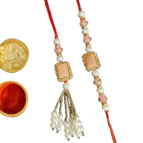 GIFT JAIPUR Bhaiya Bhabhi Pair Rakhi set of 2 Kundan Lumba Bracelet Couple Rakhi with roli chawal & Raksha bandhan greeting card for bhai brother sister in law (BB-11) (B0C9V7D14S) Amazon Price History, Amazon Price Tracker