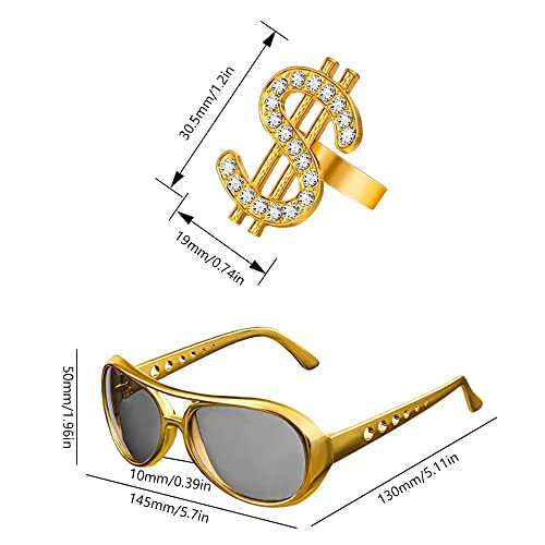 NewZC Suvoir Costume Set Gold Dollar Necklace & Ring Glasses Personality Hip Hop Costume Kit Men 80s For Carnival Accessories Theme Parties - Image 3