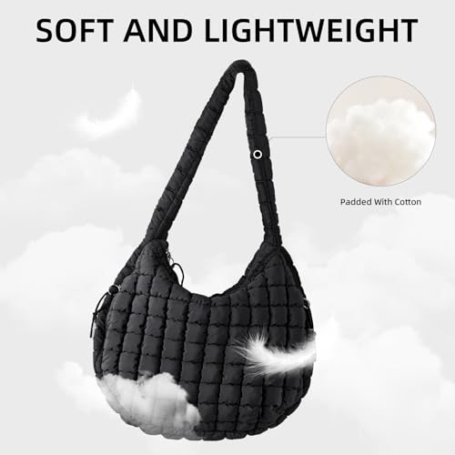 Image of Puffer Quilted Shoulder Bag Large Puffer Tote Bag for Women,Hobo Quilted Tote Bag Crossbody Shoulder Handbags Puff Purse