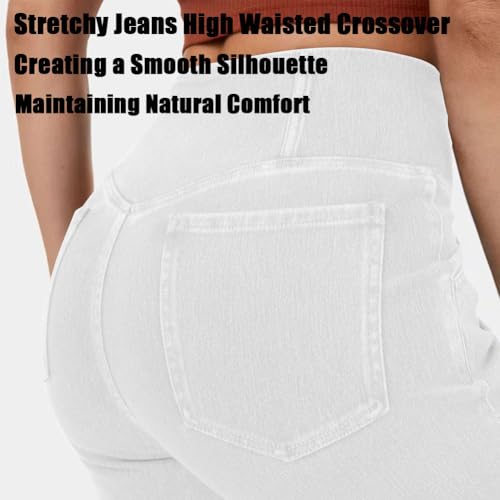 Stretchy Jeans High Waisted Crossover, High Waist Crossover Jeans, Pocket Stretchy Casual Flare Jean for Women4