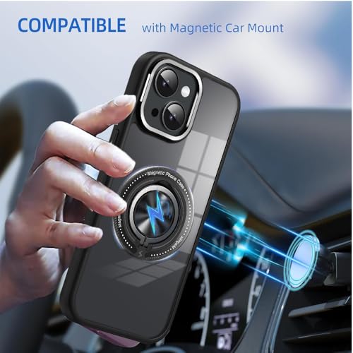 Image of KARWAN️360 Degree Stand with Mag-Safe Case with N52 Strong Magnets Mag-Safe Phone case Cover for iPhone 15 || Mobile Back Cover for iPhone 15 || Black