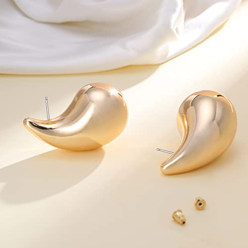 Chunky Gold Hoop Earrings For Women, Lightweight Hollow Open Hoops Waterdrop Tear Drop Earrings, Hypoallergenic Gold Plated Earrings Fashion Jewelry For Women Girls (Gold-Large Version) #TOP2