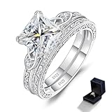 AVECON 3CT Princess Cut Moissanite Wedding Bridal Ring Set for Women, Celtic Knot D Color VVS1,Engagement Promise Anniversary Rings with Certificate,Birthday Christmas Gift, Size 7