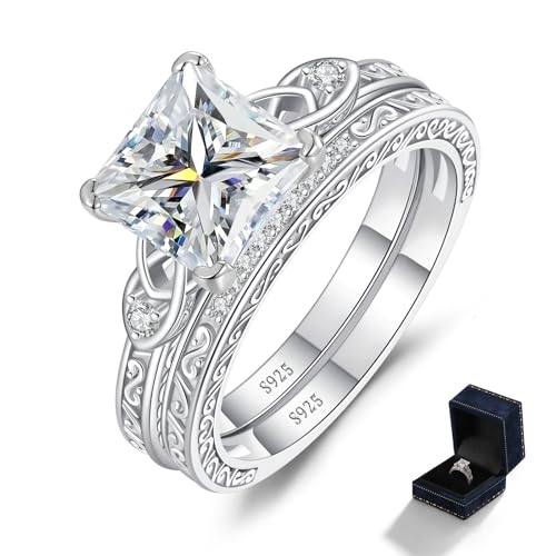 AVECON 3CT Princess Cut Moissanite Wedding Bridal Ring Set for
