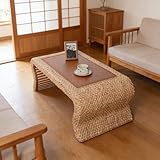 STCERY Mesa De Centro Baja De Ratán, Mesa De Comedor Estilo Tatami Japonesa, Sin Herramientas Ni Montaje, Resistente para Uso En Interiores Y Exteriores(100 * 50 * 38cm/39.4 * 19.7 * 15in)
