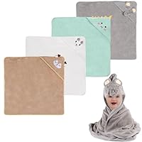 DASHUAIGE 4 Pack Baby Hooded Bath Towels, Cute Animal Designs Washcloths Set, Ultra Soft Bamboo, 80x80cm Large Absorbent Toddler Towel for Baby Bath, Swimming, Beach