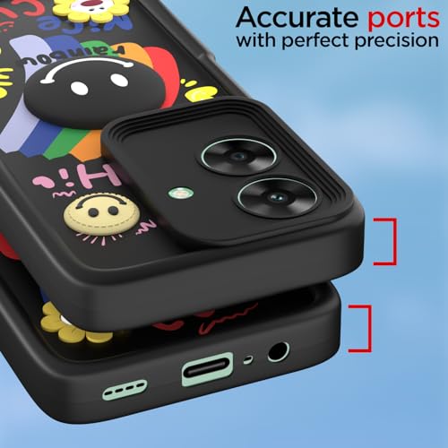 Image of Pikkme Back Cover for Realme Narzo N61 / Realme C61 4G | Soft Silicone| Cute Rainbow Smile & 3D Cartoon Flower Design | Shockproof Raised Camera Protection Bumper Case (Black)