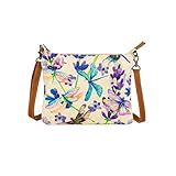 COTT N CURLS Dragonflies Serenade Sling Crossbody Bag for Women - 32.5x10 Dragonfly Purse for Women, Watercolor Floral Printed Canvas, Leather Strap, Birthday Gift for Mother, Sister, Aunt, Grandma