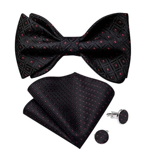 Image of DiBanGu Men Bow Tie Paisley Striped Self-Bow Tie for Men and Silk Woven Bowtie Pocket Square Cufflinks Wedding Party