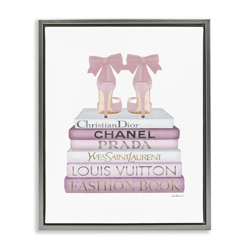 Image of Glam Heels Books Still Life, 24 x 30 Inch Canvas in Floater Frame | Stupell Industries . By Amanda Greenwood . Ready to hang . Made in USA