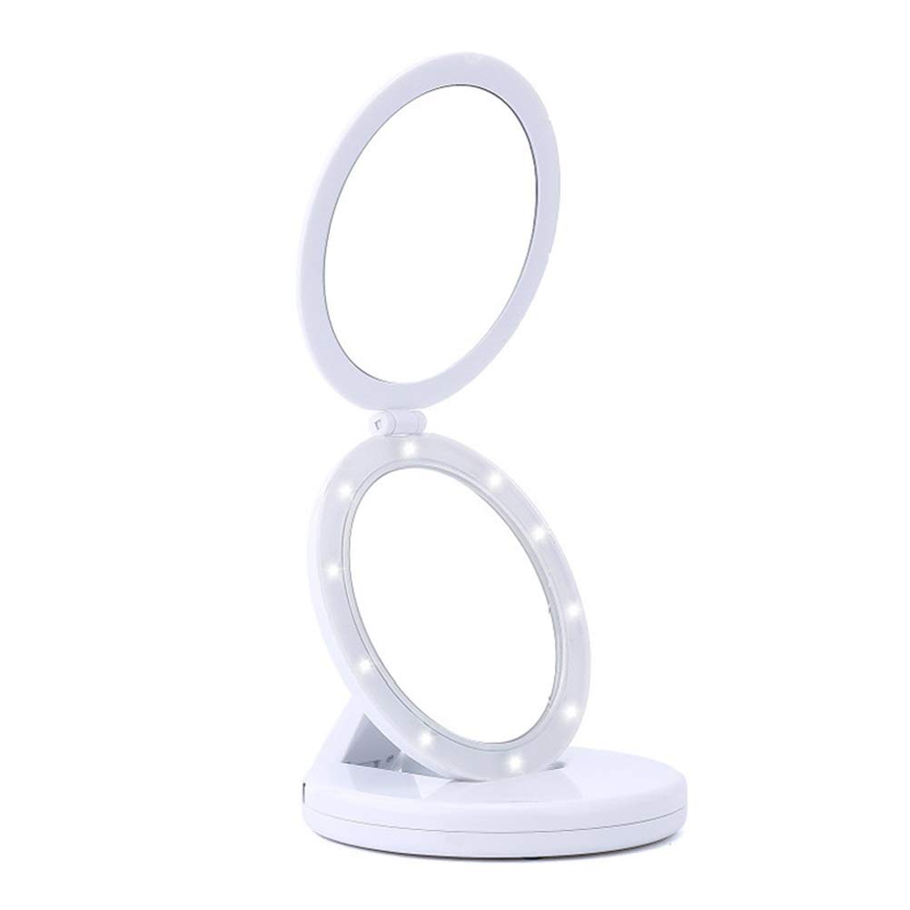 FLYIODFCXV Cosmetic mirror, LED Light Makeup Mirror 1X 5X Magnifying Dressing Mirrors for MakeUp Portable Folding Round Double-sided Vanity for Women