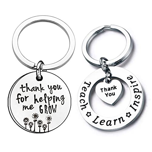 IEAKDCD 2 Pièces/Ensemble Porte-Clés Lettre Ronde Pour Professeur Porte-Clés En Acier Inoxydable Cadeaux De Thanksgiving (Argent) Cover