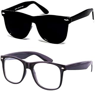 Younky Unisex Combo Offer Pack Of Rectangular Sunglasses For Men And Women Uv Protected (Lens Black, Clear || Frame Black... Price In India