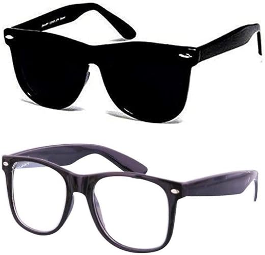 Younky Unisex Combo Offer Pack Of Rectangular Sunglasses For Men And Women Uv Protected (Lens Black, Clear || Frame Black...