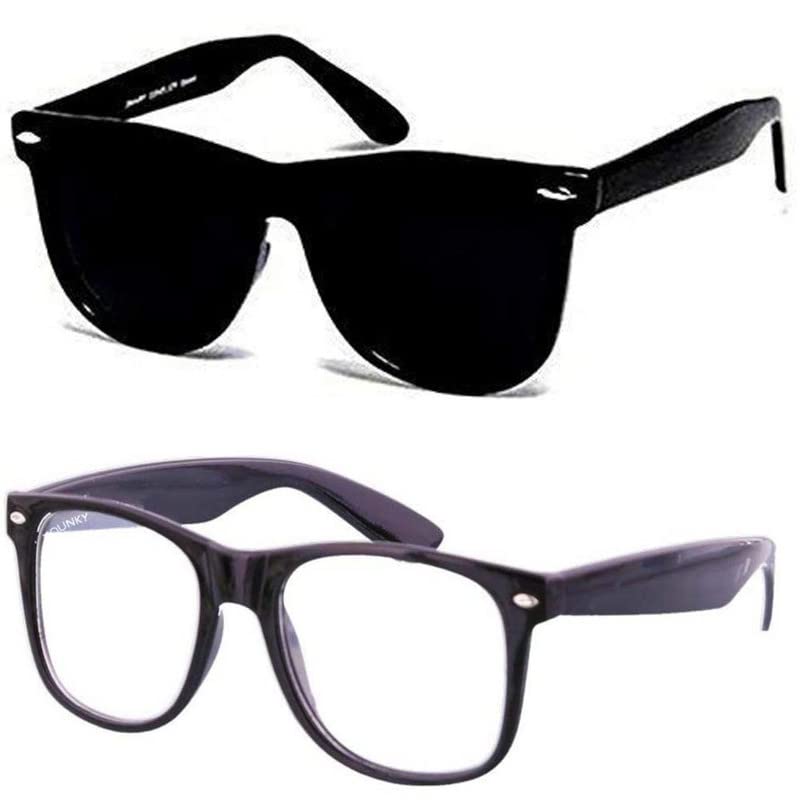 Unisex Combo Offer Pack Of Rectangular Sunglasses For Men And Women Uv Protected (Lens Black, Clear || Frame Black || YNCH-447) - 2 Goggles-image-31