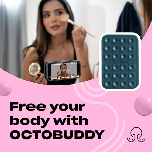 Image of OCTOBUDDY Classic MAX - Silicone Suction Phone Case Adhesive Mount - Hands-Free, Strong Grip Holder for Selfies and Videos - iPhone and Android Compatible - 2.6″ x 3.9″, Teal