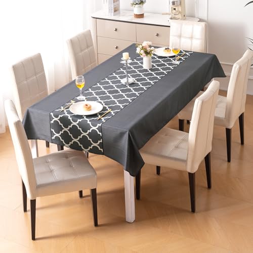 Image of HOKIPO Modern Grace Table Cloth for 6 Seater, 55x86 in, Grey Trellis