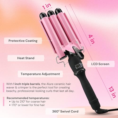 Alure HE-9 PINK 25MM Three Barrel Curling Iron Wand Hair Waver thumb #5