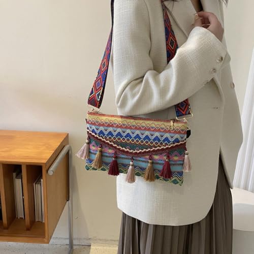 Vintage Fringe Shoulder Bag for Women Ethnic Style Tassel Crossbody Bag Women's Handbags Open Bag Purses Handbags4