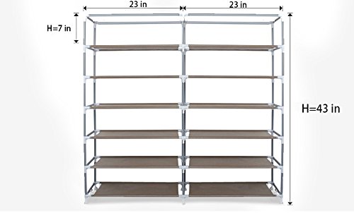 Txt&Baz 36-Pairs Portable Shoe Rack Double Row With Nonwoven Fabric Cover (7-Tiers Black) #TOP2