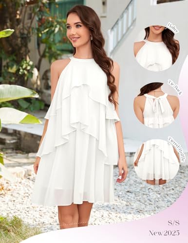 Image of DRESSTELLS Women's Cocktail Ruffle Tiered Dresses, Formal Wedding Guest Holiday Party Halter Mini Dress