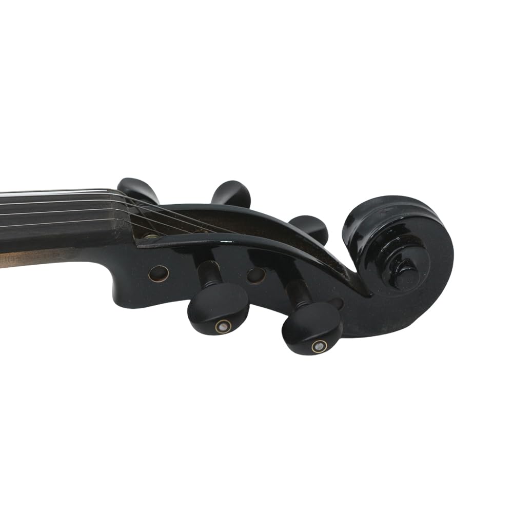 Violon électrique 4/4 5 cordes en épicéa massif avec accessoires en ébène – Parfait pour scène avec étui, archet, câble, chevalet, épaulière, chiffon de nettoyage (noir)