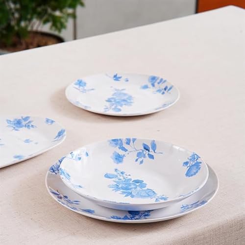 Purely Home Cottage Floral Melamine Plastic Bowls Set of 6 - Blue & White Outdoor Dining Reusable Cereal/Dessert Bowl Gift - Dishwasher Safe & Break-Resistant - Image 3