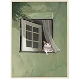 Bild auf Leinwand Grüne Weiße Katze Gemälde Foto Auf Leinwand Bilder Wohnzimmer Küche Kunstdruck Badezimmer Bilder Flur Wandbilder Modern Wandbild Schlafzimmer Küchenbilder Kein Rahmen 50x70cm