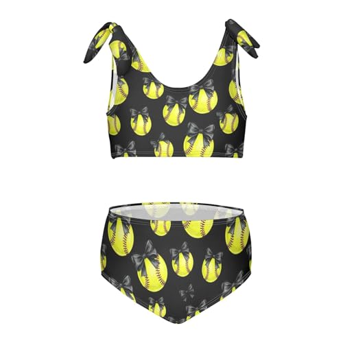 Image of Girls Swimsuit Two Piece Swimwear Bikini Set Pink Bow Softball Bathing Suit for 3-12T,