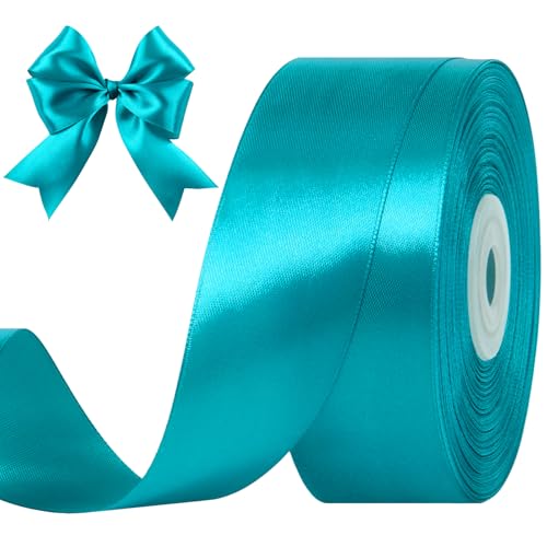 CLUEWR Teal Satin Ribbon 1-1/2 Inches 50 Yards