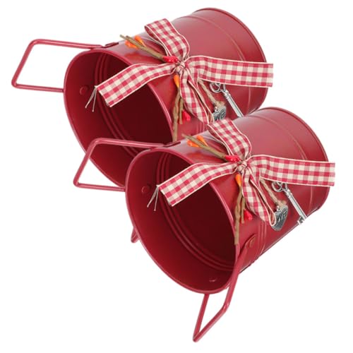 FIXOSHEE 2 Piezas Maceta Metálica Navideña Retro con Asa Maceta Interior para Flores Cubo Decorativo para Hogar y Oficina Diseño Artístico y Resistente Rojo Festivo