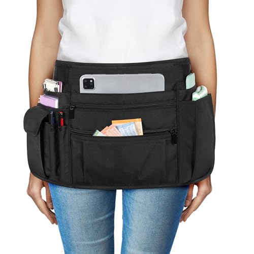 Tablier de serveuse noir avec poches et demi-tablier réglable pour homme et femme de ménage