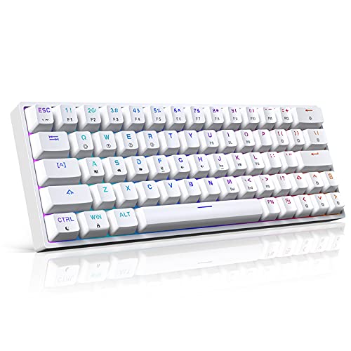 GIM 60% Mechanical Keyboard, 64 Keys White Mini Gaming Hot Swappable Wired Keyboard with RBG Backlit, N-Key Rollover, Full Keys Programmable (Gateron Optical Blue Switch)