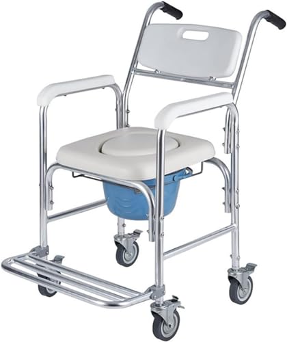 SXTYFBB Sedia da Toilette per Anziani con Ruote, Sedia a rotelle per WC Regolabile in Altezza, Sedia da Doccia con Ruote per disabili, Sedia Comoda per Anziani, Sedia Comoda Mobile