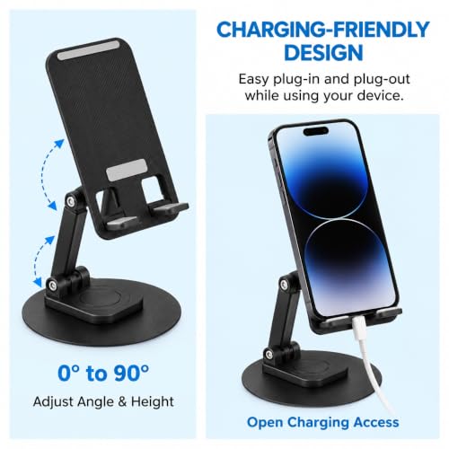 Image of Mobile Holder Stand Adjustable 360 Rotating, Cell Phone Stand Perfect for Video Table Online Class Home Bed Flexible Charging Hand Bike Movie Office Gift Desktop Heavy Duty