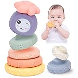 🧵【Juguetes Seguros para Bebés 0-12 Meses】El anillo de apilamiento está hecho de silicona de grado alimenticio de alta calidad. Es suave y no tóxico, con una superficie lisa sin bordes ni esquinas, masticable pero no se daña fácilmente y es fácil de limpiar, perfecto para la dentición y la oclusión durante la dentición de su bebé. El diseño de pequeño a grande puede ejercitar gradualmente la capacidad de los niños para agarrar cosas. Los bebés de 3 a 12 meses pueden jugar con confianza.