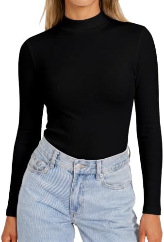 DUOEASE Rollkragenpullover Damen Basic Einfarbig Langarmshirt Damen Herbst Winter Oberteile Rollkragen Langarm Tshirt Elegant Casual Top
