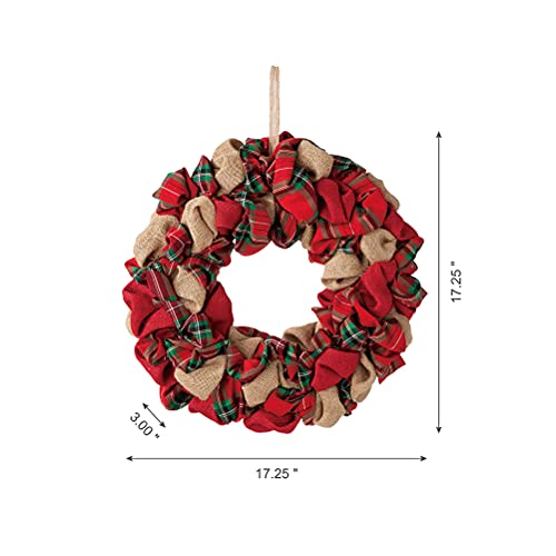 Glitzhome 17.25" D Christmas Multi Color Fabric Wreath, Artificial Xmas Garland Decoration For Front Door Wall Windows Holiday Festival Decor #TOP1