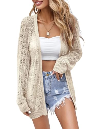 Women's Crochet Cardigan Sweater Long Sleeve Open Front Lightweig...